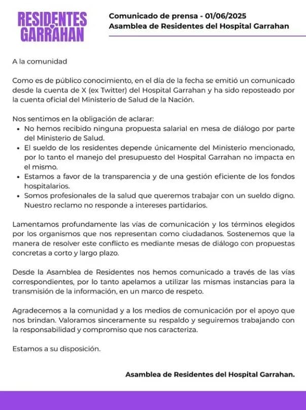 Comunicado Oficial Garrahan