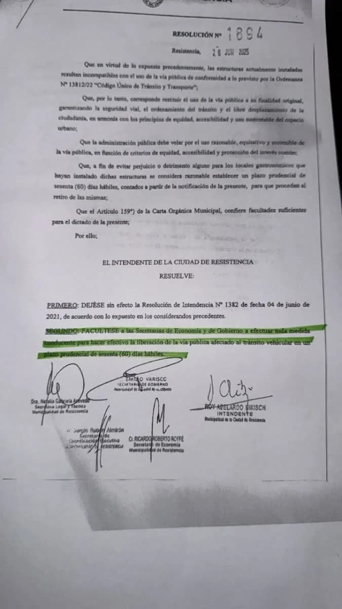 Imagen: Resolución del Municipio de Resistencia
