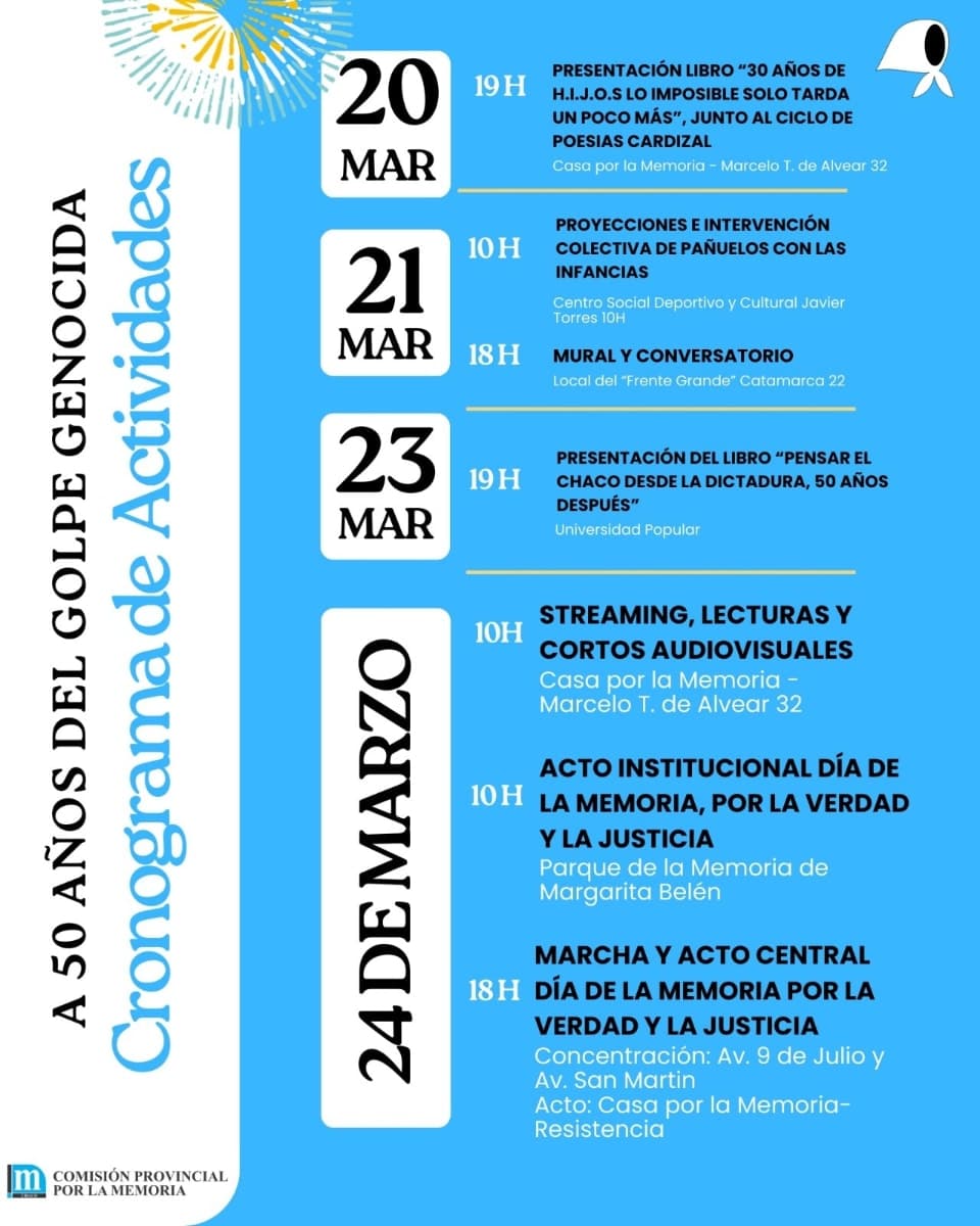 Cronograma oficial. Fuente: Comisión por la Memoria Chaco