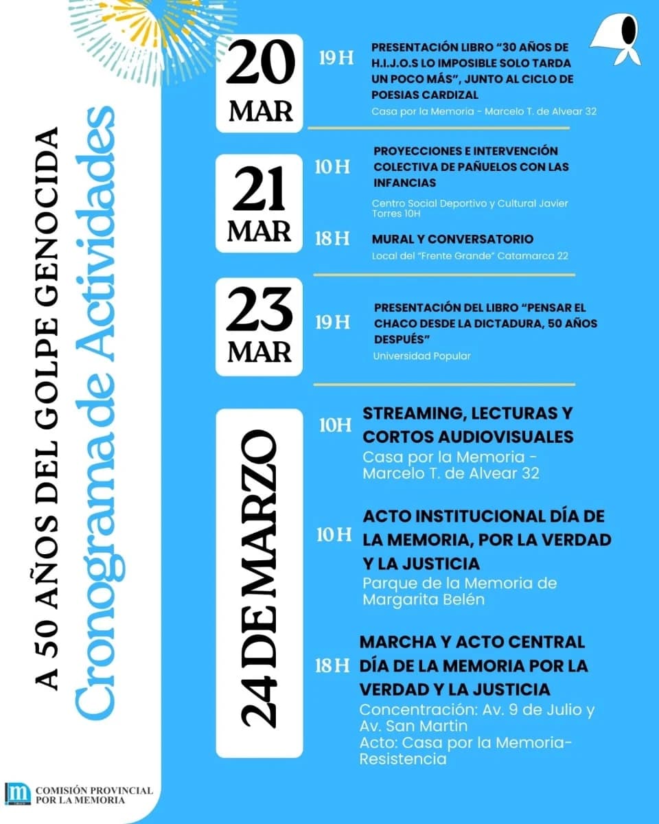 Cronograma oficial. Fuente: Comisión por la Memoria Chaco